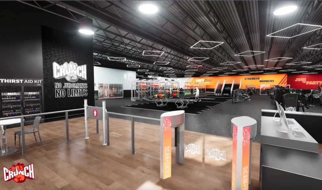Rendering of a new Crunch Fitness gym